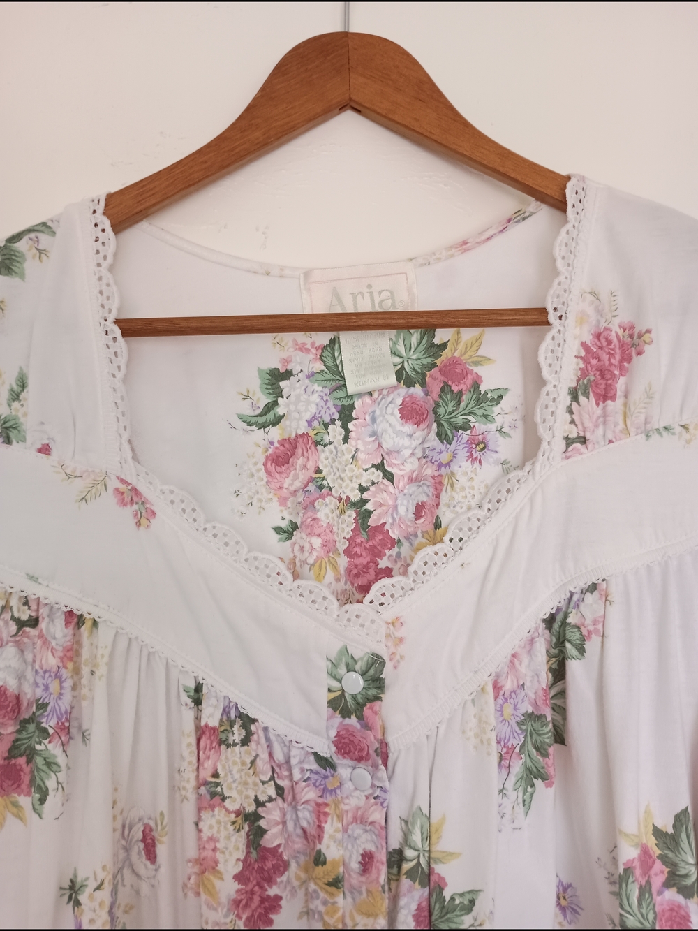 Aria Floral 100% Cotton House Coat in White and Pastel Florals Front Snap
